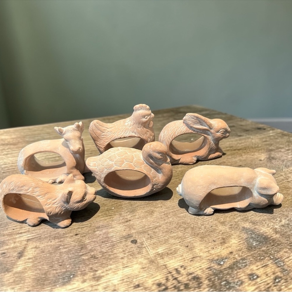 Terra Cotta Animal Napkin Rings Set of 6 Farm‎ Woodland Animals